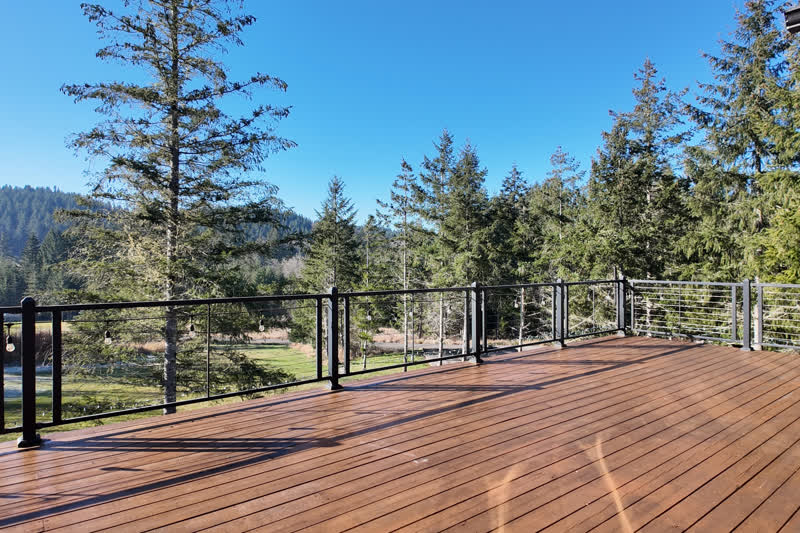 Glenview Retreat real estate photography &mdash; Valley-view deck, Adna, WA